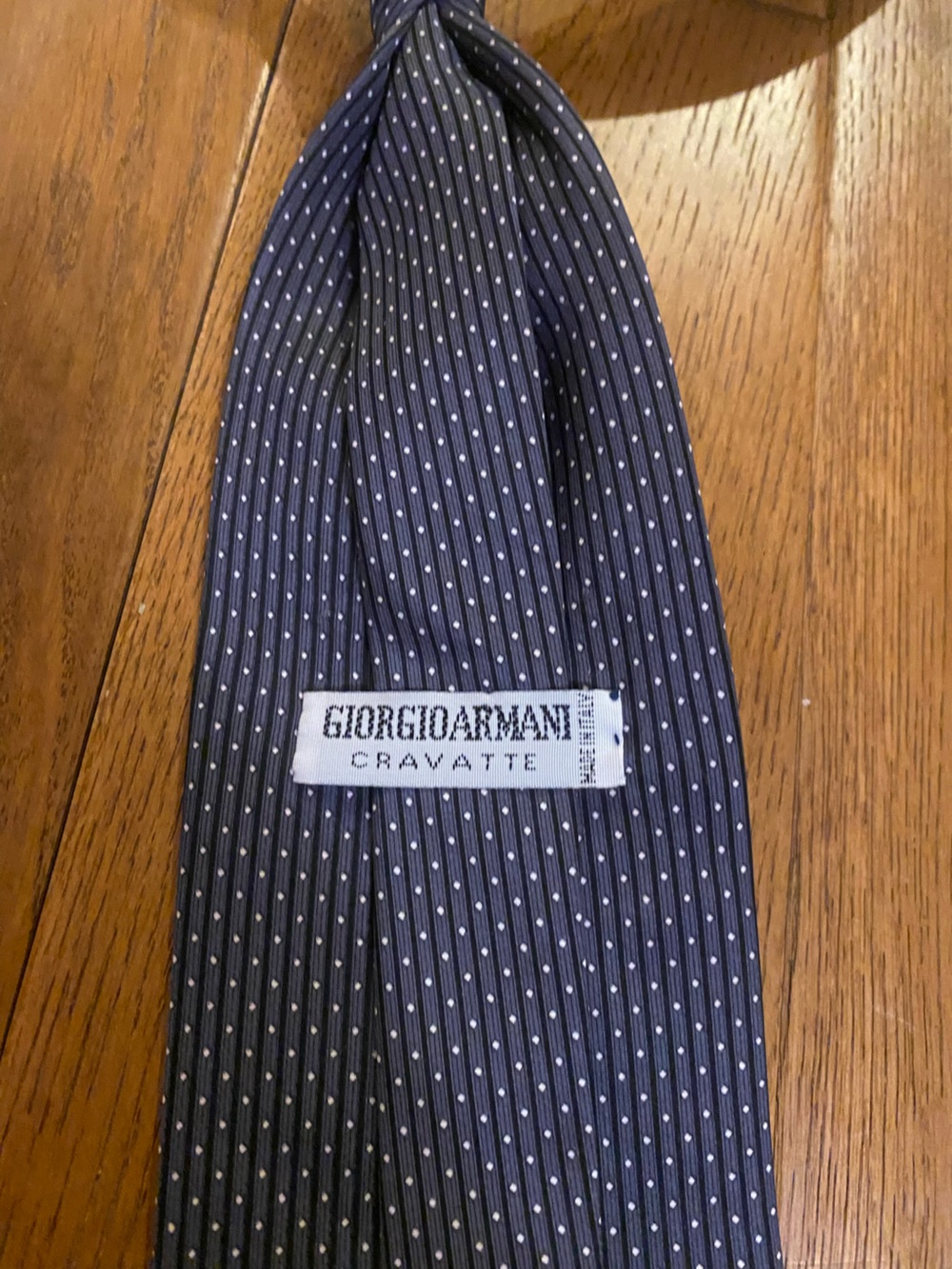 Giorgio Armani Navy Blue Tie with White Micro Dots